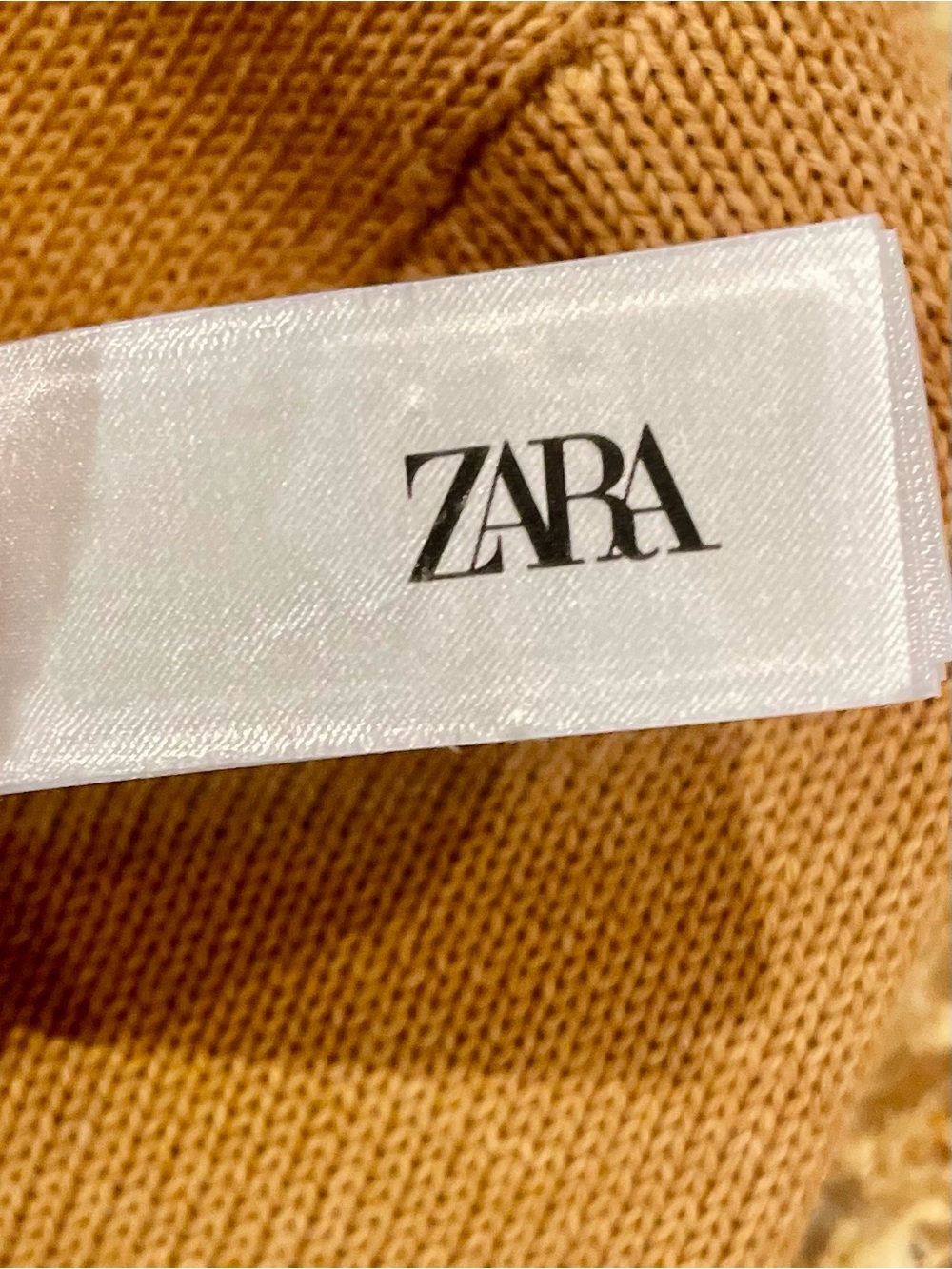 ZARA Tan Short Sleeve Knit Sweater Top Classic Crewneck Soft Minimalist Style Sm - Picture 2 of 8